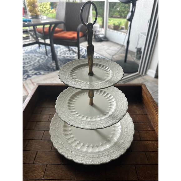 Vintage Spode Jewel 3 Tier Footed Cake Stand Server England Empress Pattern EUC